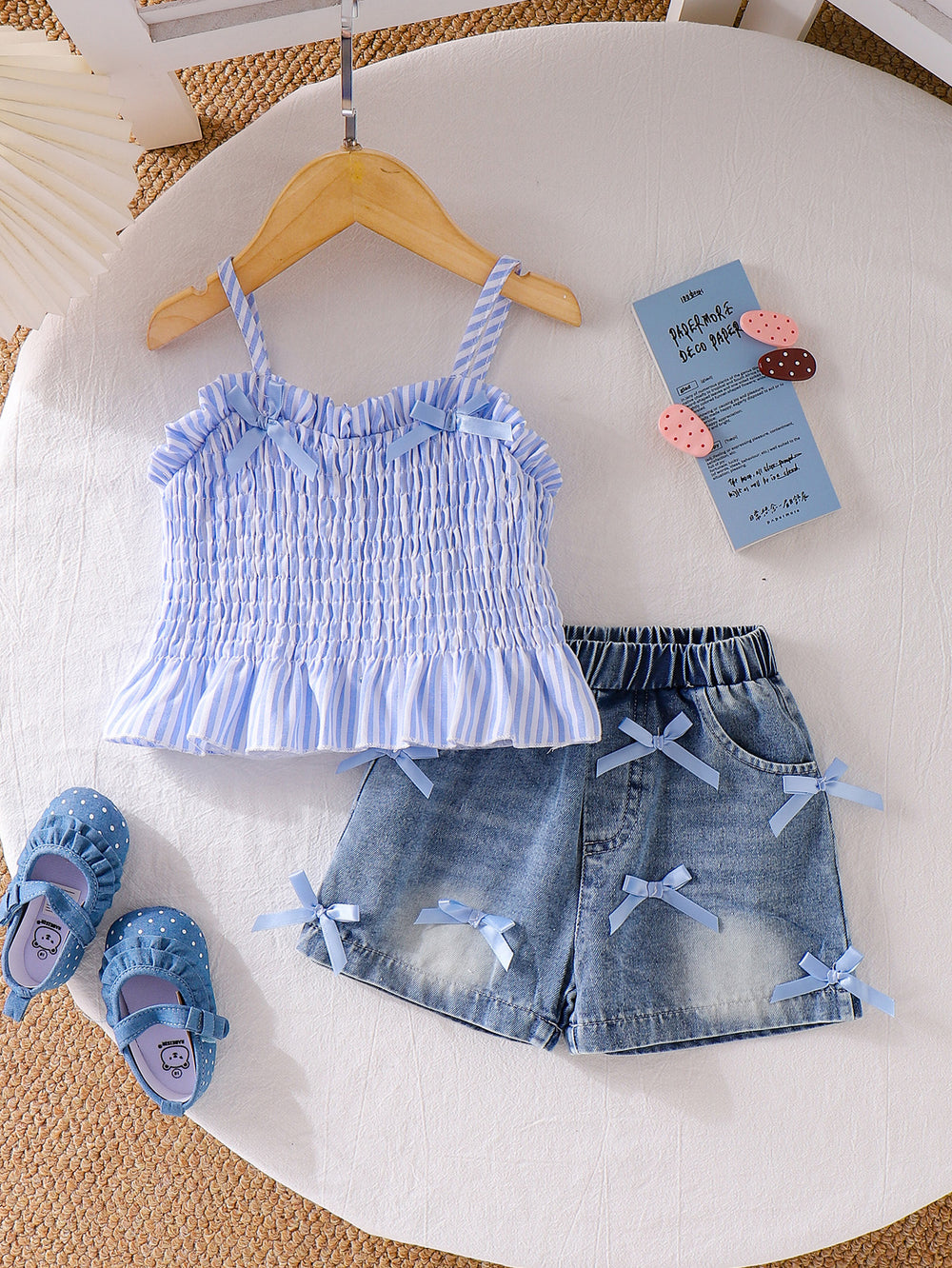 Kids clothing cross-border exclusive for european and american girls new arrival children's camisole + blue shorts baby