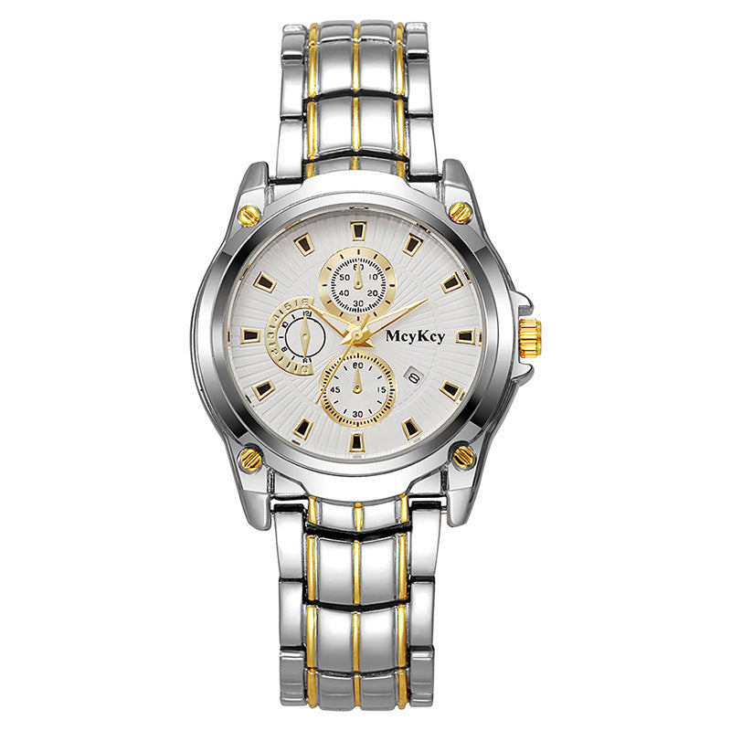 New arrival cross-border alloy couple steel band watch classic business three-eye large dial waterproof quartz watch manufacturer wholesale