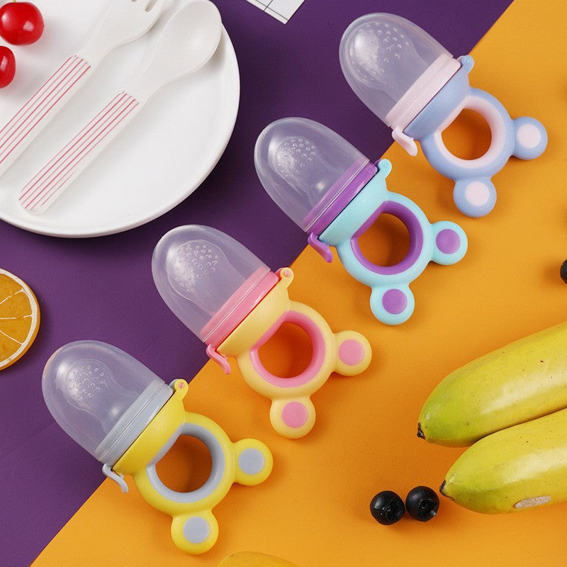 English card pack, infant fruit and vegetable music silicone bite music baby nutrition fruit and vegetable mesh bag complementary food feeder