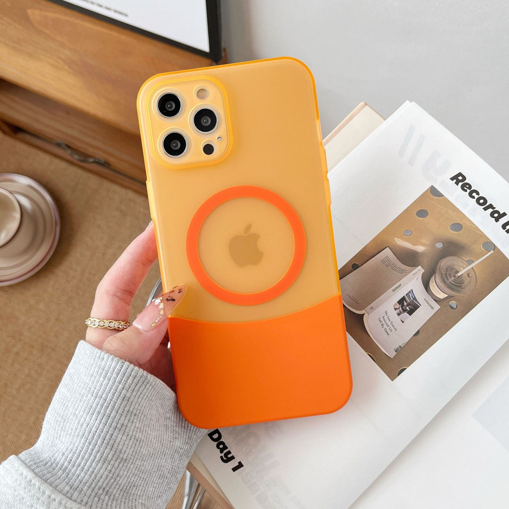 Suitable for iphone17promax splicing contrasting color mobile phone case magnetic suction apple 16 skin-like frosted anti-fall protective cover