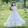 Girls' floral print princess dress - long, chiffon, summer style, new fashion, girls' dress, vacation style, mori girl, pastoral style