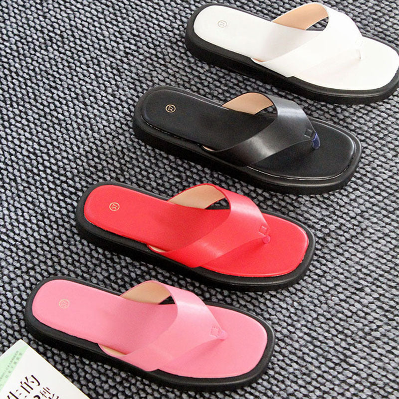 Ladies slippers factory spot wholesale candy color fashion flip-flops women's thick-soled toe slippers