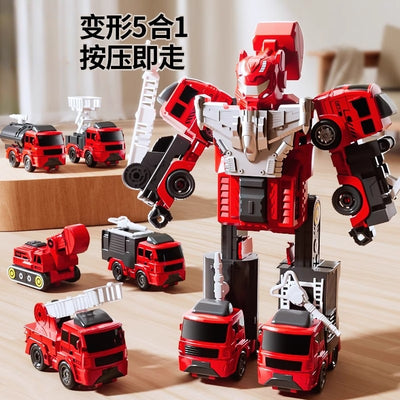 Kids' transforming robot building block set - 5-in-1 engineering vehicle, mecha, realistic car, fire truck, and military vehicle model