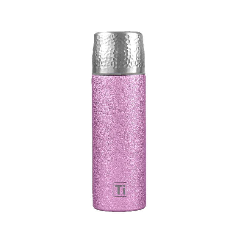 Titanium-coated double-walled insulated mug - portable hammered finish vacuum flask - premium luxury business gift cup