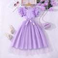 Girls' plus/minus size dress, ruffle flutter sleeve ribbed knit mesh round neck summer casual dress
