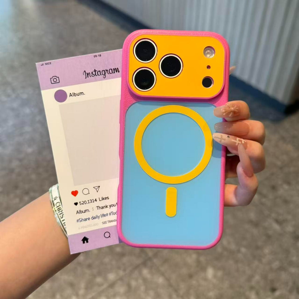 Suitable for apple 17pro mobile phone case summer candy contrasting color iphone16 anti-fall dopamine fine hole magnetic suction case