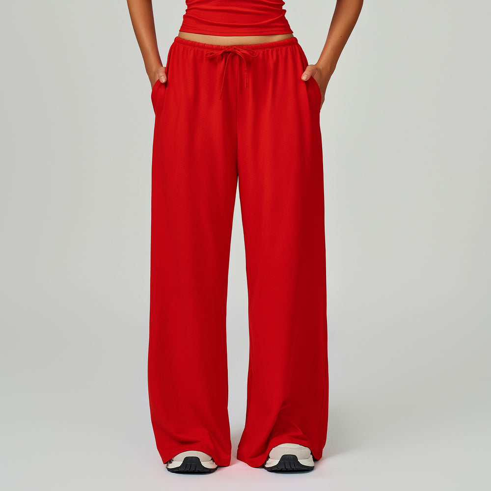 Amazon's new arrivalfashion brushed drape wide-leg loosecasual pants sports fitness elastic drawstring tie backpants