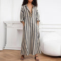 cross-border european and american women's clothing: summer dress for women, casual everyday loose striped v-neck dress