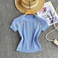 Fashion hot girl knitting round neck t-shirt women's summer thin shortslimming looksense of designeasiest for match fried street pure desiretops