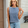 Fashion cross-border foreign trade  independent station summer new casual round neck straight-leg versatile slimming look denim vest