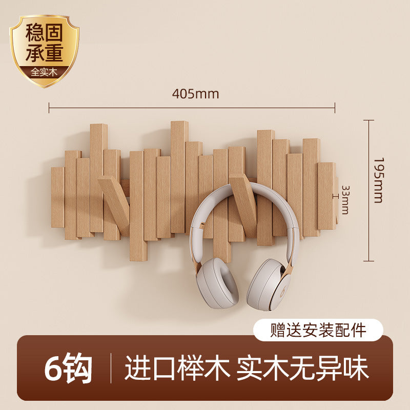 Solid wood piano key hanging hanger, entrance wall hanging, no punching, strong and durable storage, hanging bag, coat rack