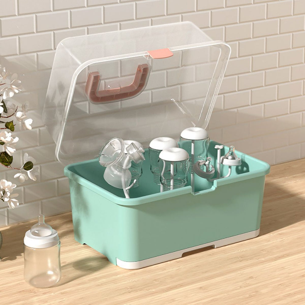 Baby bottle storage box drain rack portable large baby tableware storage box bottle box with cover dustproof