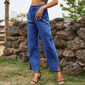 Fashionexport  new arrival washed slit popularelegant mid-waist  denim pants casual pants for women
