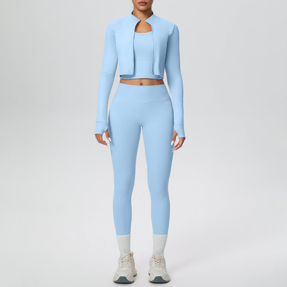 New women's seamless yoga set: quick-dry, breathable, three-piece activewear for outdoor leisure, running, training, and fitness