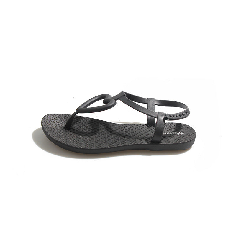 new arrival women's summer outwear non-slip heartflats beach one-piece flip-flop women's sandals