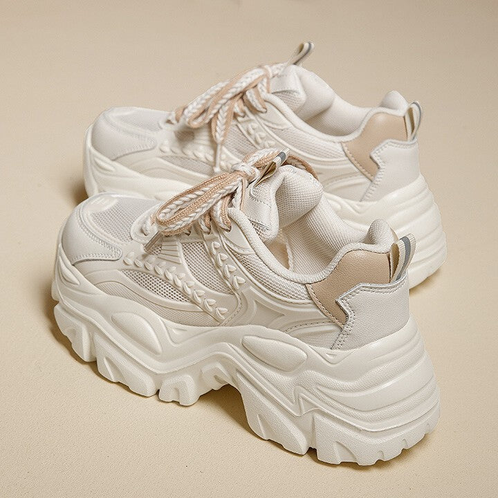 Thick sole dad shoes for women 2025new arrivalsummer mesh breathable white shoescasual sports shoes for small people heightening women's shoes