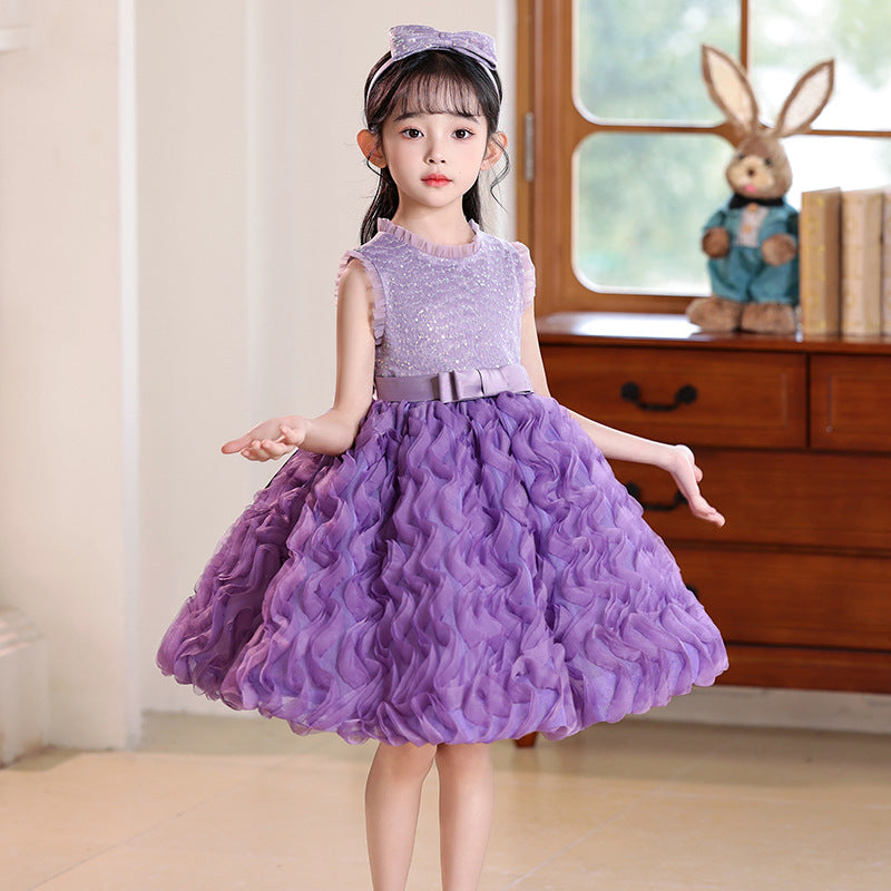 Girls' dress - in stock - baby cake princess dress - round neck tank dress - puffy mesh summer style - children's formal dress