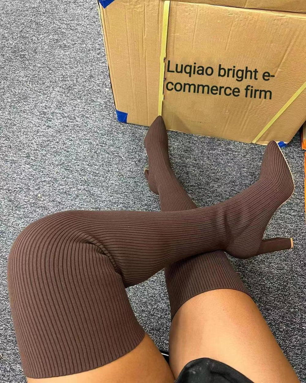 Sock boots women's  summer autumn new arrival elastic boots over the knee thick heel pointed toe slim boots knitting socks autumn winter