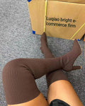 Sock boots women's  summer autumn new arrival elastic boots over the knee thick heel pointed toe slim boots knitting socks autumn winter