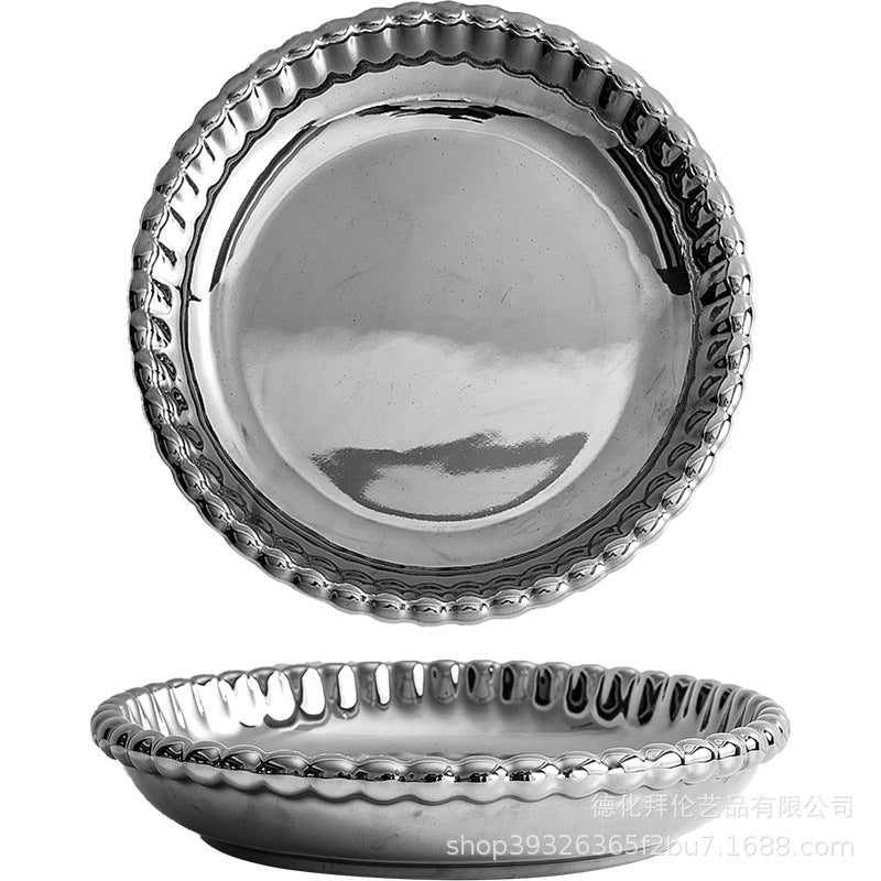 Ins-style ceramic silver-plated display tray - creative & unique home decor for cosmetics and jewelry
