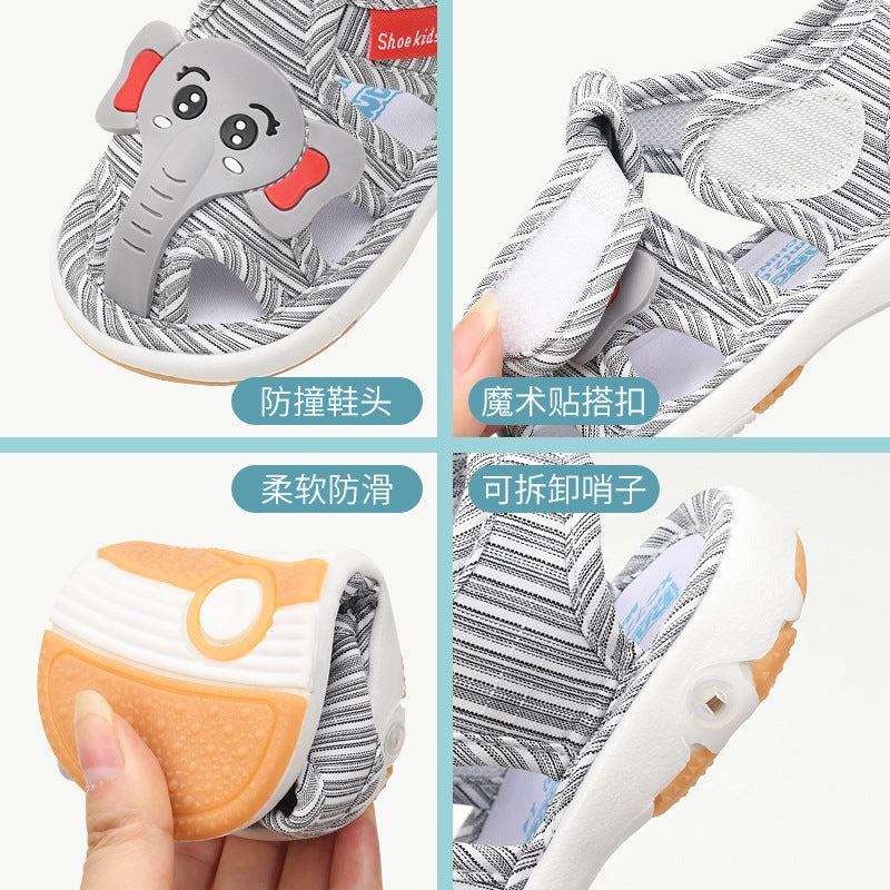 Baby cloth sandals for boys, summer, ages 0-1-2-3 years, infant anti-slip soft sole squeaky shoes, girls' first walker shoes, baby shoes