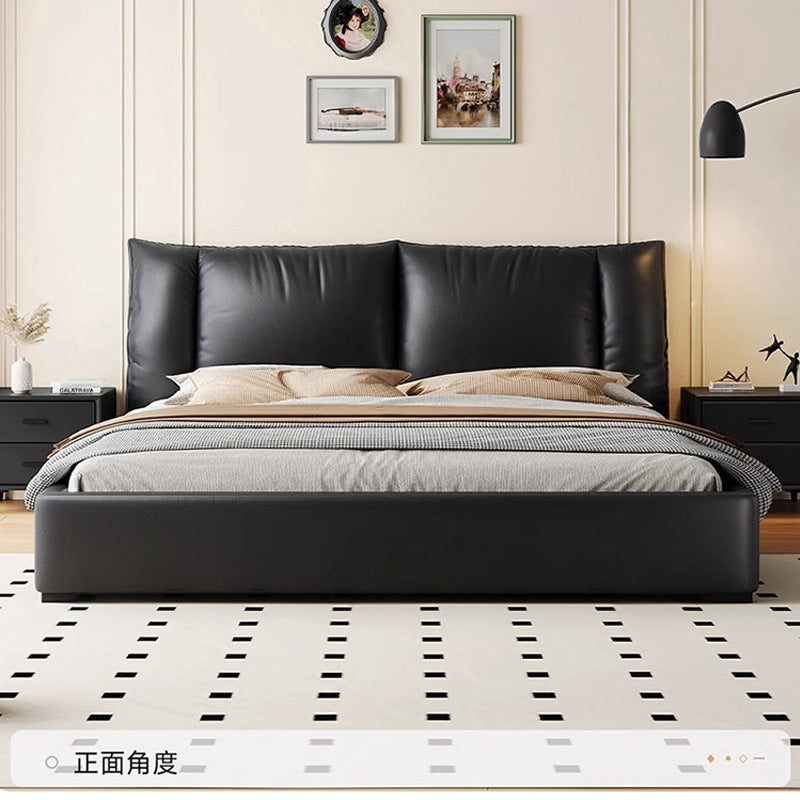 Source factory black leather bed italian normcore master bedroom upholstered double bed storage air pressure high box storage bed
