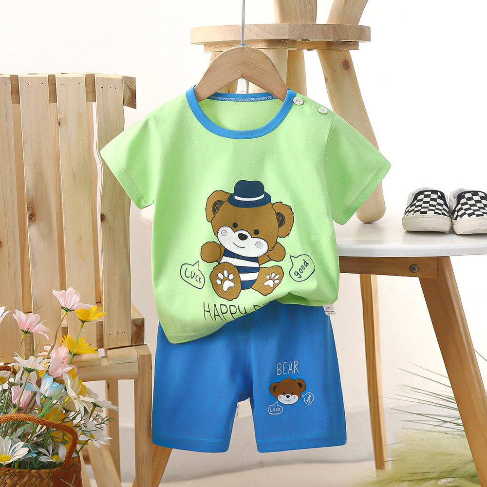 Kids' short-sleeve set: 100% cotton boys' t-shirt & baby summer outfit - girls' shorts, infant clothing, wholesale summer apparel