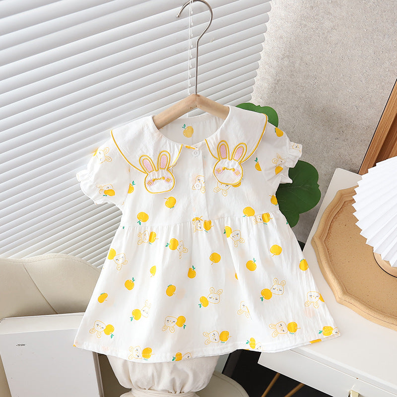 Girls' summer dress  new arrival: short-sleeve, lightweight a-line dress with printed design - soft and skin-friendly