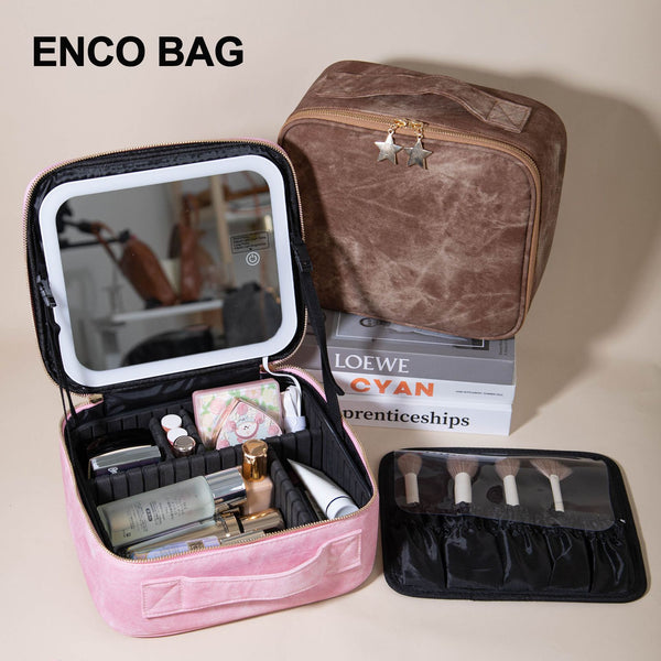 Internet celebrity new mirror cosmetic bag with lamp large capacity premium cosmetic case portable cosmetic storage bag