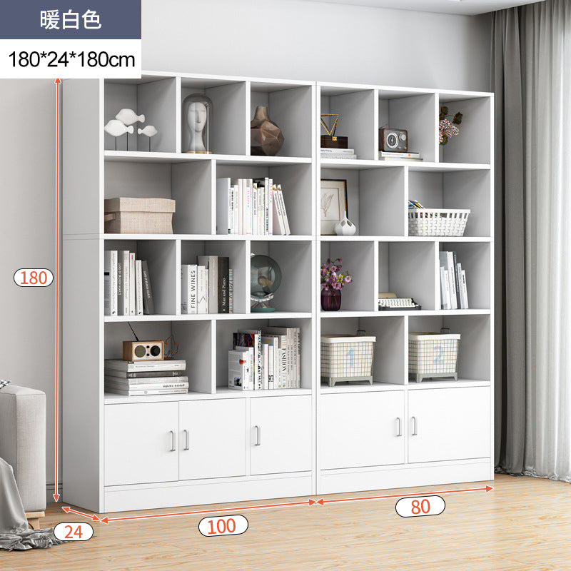 Simple bookshelf floor-to-ceiling against the wall, living room shelf layered storage rack, storage cabinet integrated, simple household bookcase