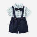 Boys' summer  new korean style plaid short-sleeve overalls thin two-piece set, class a cotton toddler outfit