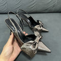 Z's new gray bows ultra-high heel metal cracked back strap stiletto women's sandals
