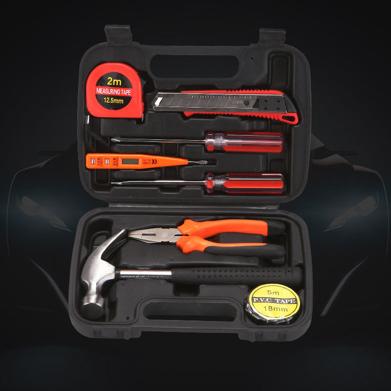 Carbon steel combination tool set 9-piece set, household hardware toolbox, gift tool with hammer SJ101-9