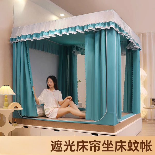 Strong blackout bed curtain mosquito net household 2025 new bedroom princess wind free installation three door pattern net wholesale