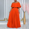 C8594  foreign trade women's new sexy off-the-shoulder pleated maxi dress - european and american style