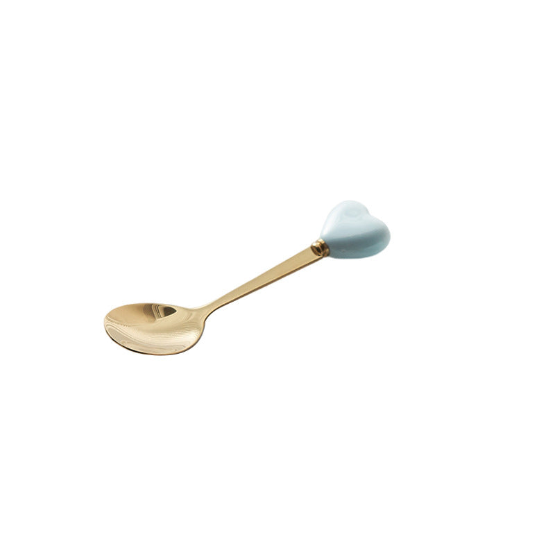 Luxury ceramic spoon stainless steel coffee spoon afternoon tea cake dessert spoon cross-border high-value small fork soup spoon