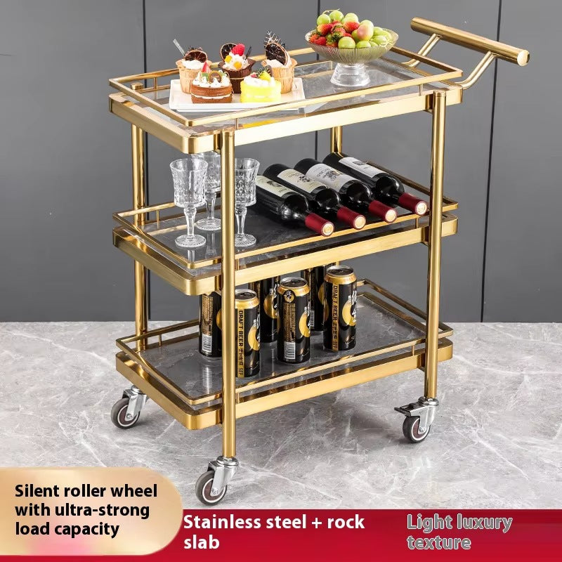 Heavy-duty square tube stainless steel serving cart - 3-tier multifunctional food delivery trolley for hotels - in stock