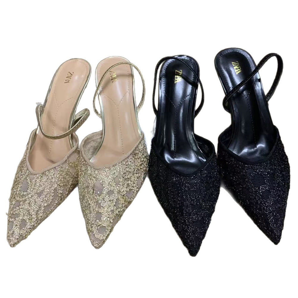 Za's 2026 new women's low-heel elegant sequin pumps - closed-toe, low-cut, back-strap flats