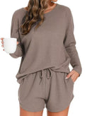 foreign trade european and american women's home clothes pure color round neck all year round home clothes casuallong sleeves drawstring mouth
