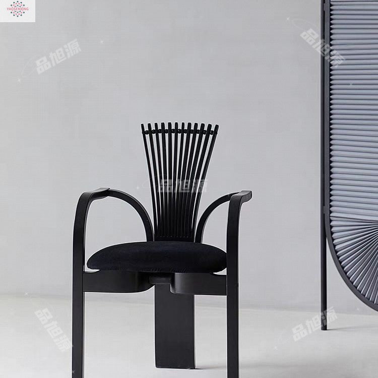 Casual medieval dining chair household solid wood soft bag back chair designer fan chair light luxury creative fashion chair