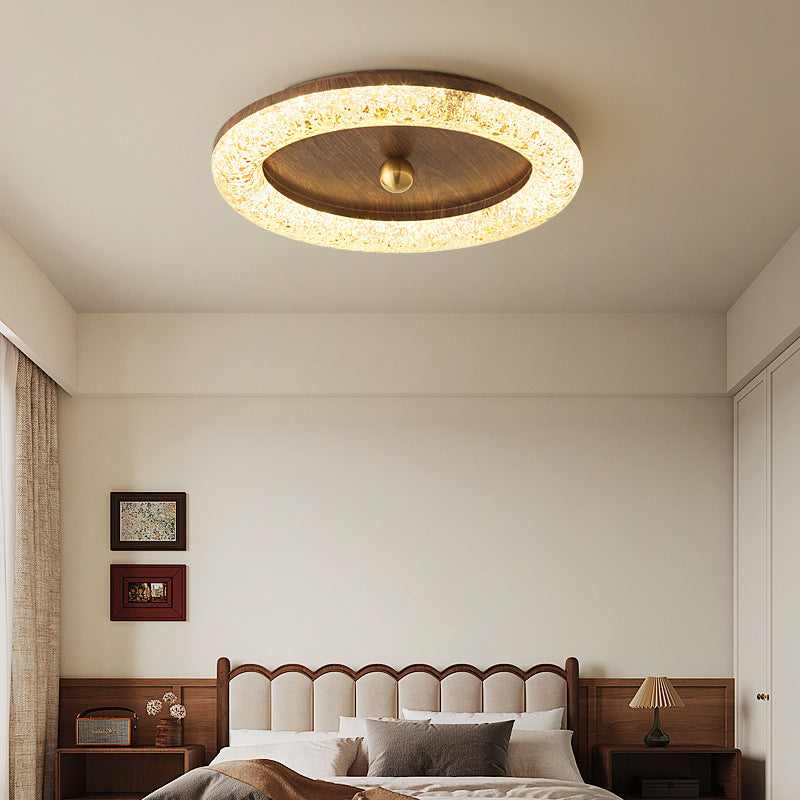 Walnut color resin ceiling light, advanced sense eye protection study round Italian minimalist master bedroom light luxury ceiling light