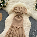 French goddess style one-shoulder ruffle trim spliced dress - slim fit, figure-flattering, elegant vacation maxi dress