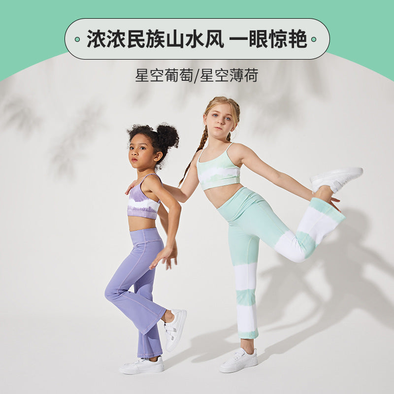 Ink printingkids fitness bell bottoms women's suitloose pants high waist belly control sports comfortablekids fitness wear