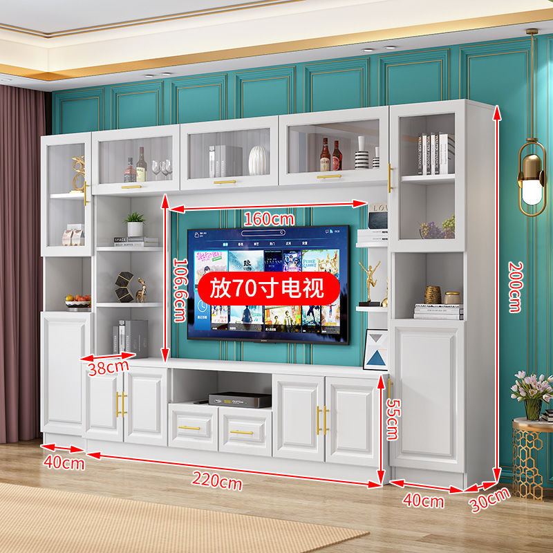 Solid wood tv stand - high capacity, large storage, stylish design - integrated living room light luxury background wall tv cabinet
