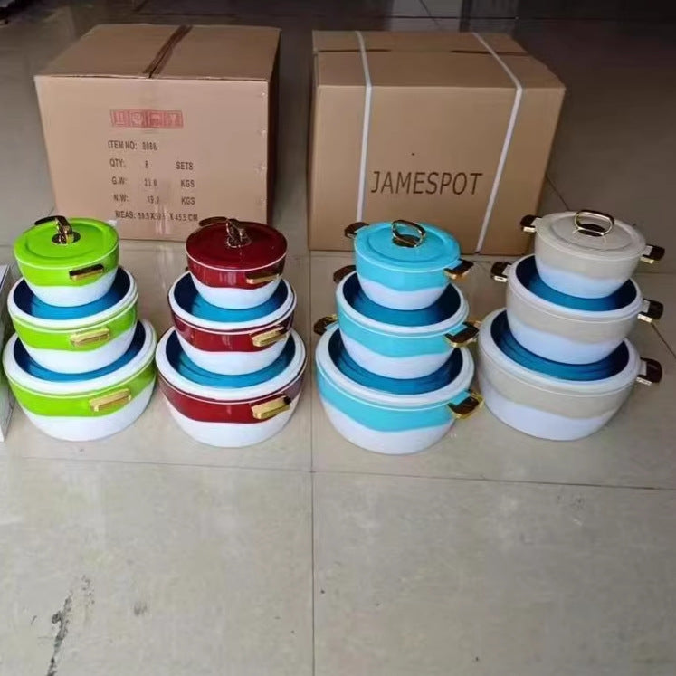 Direct from the factory: stainless steel insulated food containers for cross-border e-commerce. includes a large-capacity insulated pot and a three-piece kitchenware set
