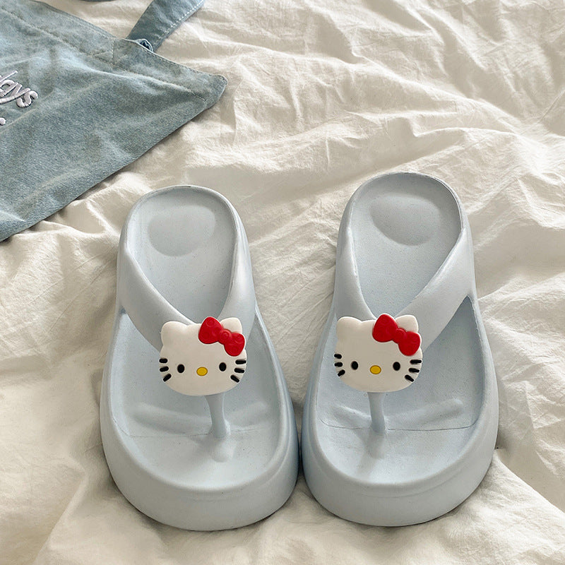 Flip-flops cute cartoon kitty outer fashion beach shoes neutral hong kong style popular flip-flops non-slipthick sole slippers