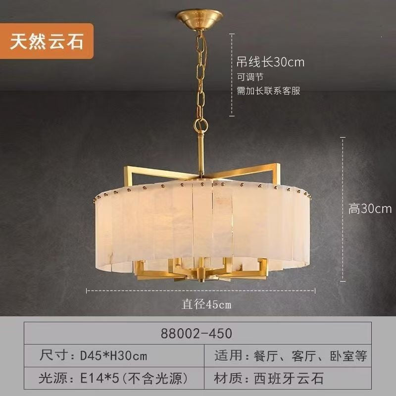 Luxury marble & solid brass living room chandelier - modern minimalist lighting for dining room, bedroom, show home, villa, duplex, and grand hall