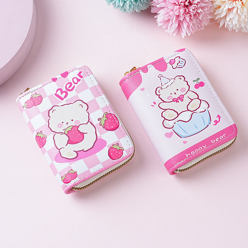 Primary school students small card bag horizontal children and girls new bear sweet cartoon cute short zipper change card bag