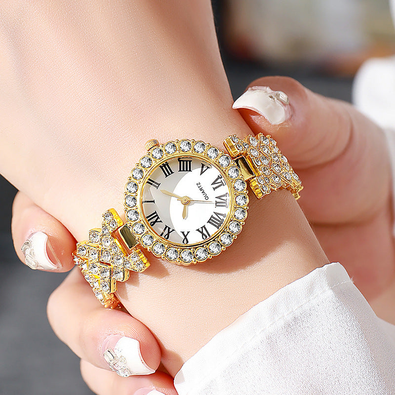 Hot-selling, trendy roman numeral diamond-studded women's watch, quartz movement, bracelet-style wristwatch for women, direct from the manufacturer, in stock
