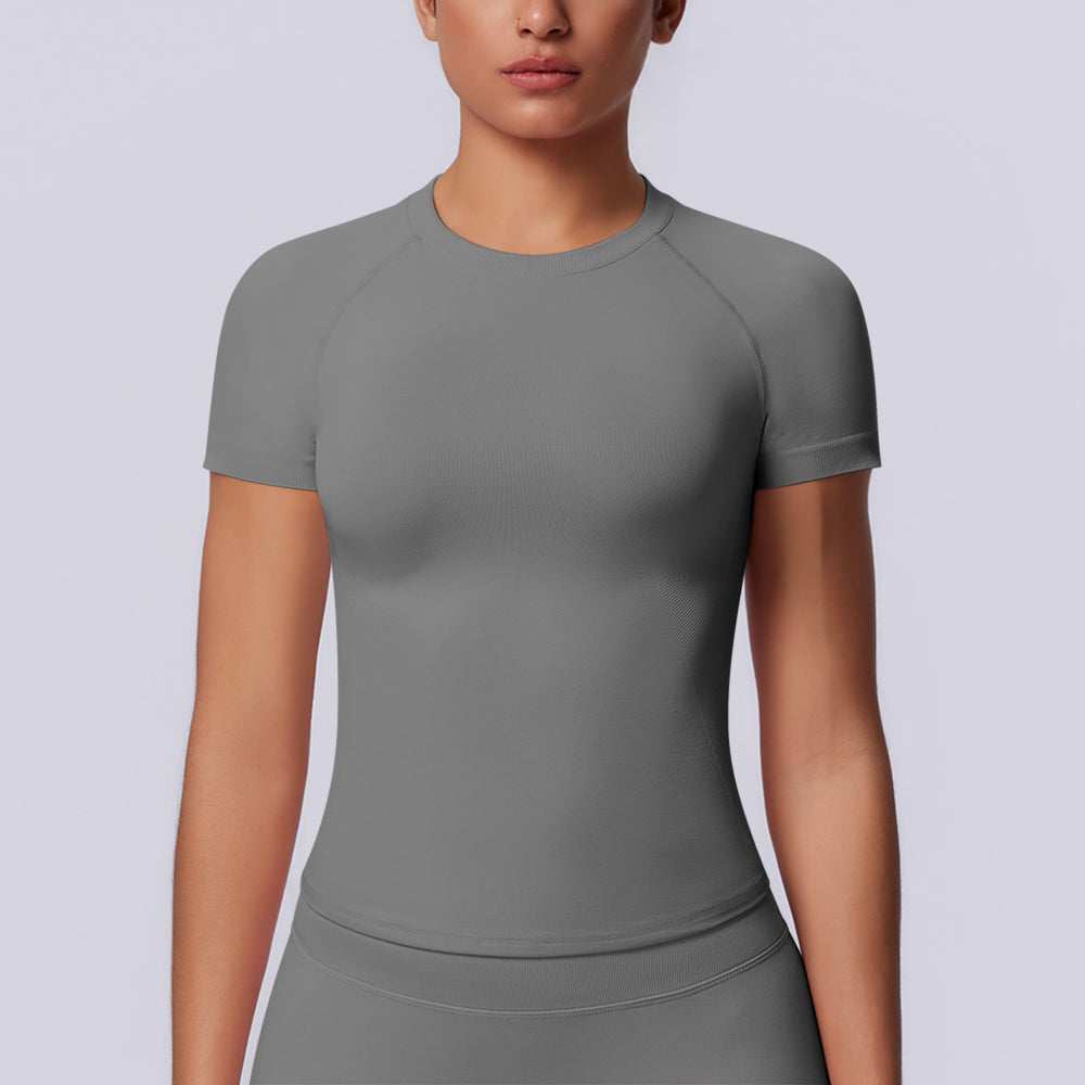 new arrival seamless tight short-sleeved t-shirt yoga wear high elastic sweat-absorbent hip-length short-sleeved running fitness tops for women
